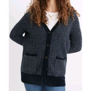 Madewell Womens Navy Blue Birds Eye Knit Button Front Cardigan Sweater‎ XS